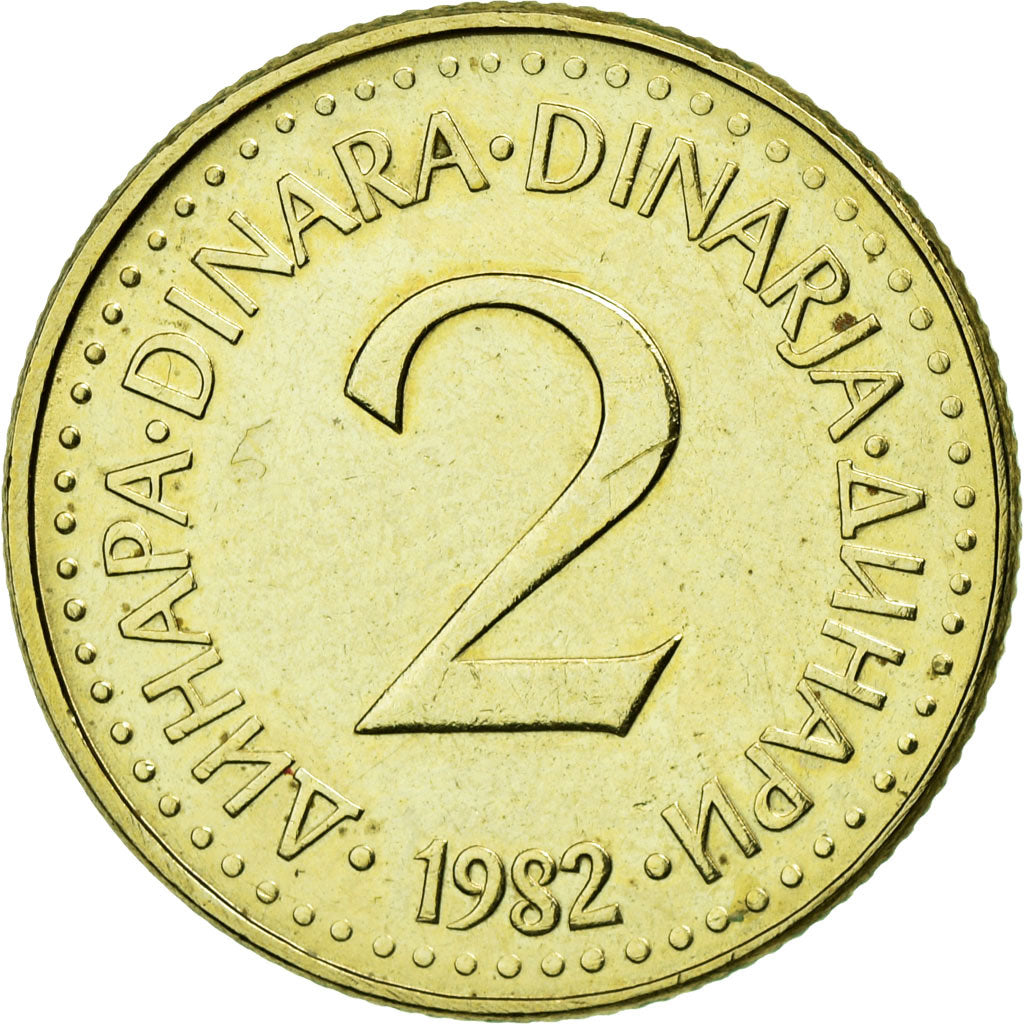 Moneta, Iugoslavia, 2 Dinara, 1982, BB, Nichel-ottone, KM:87