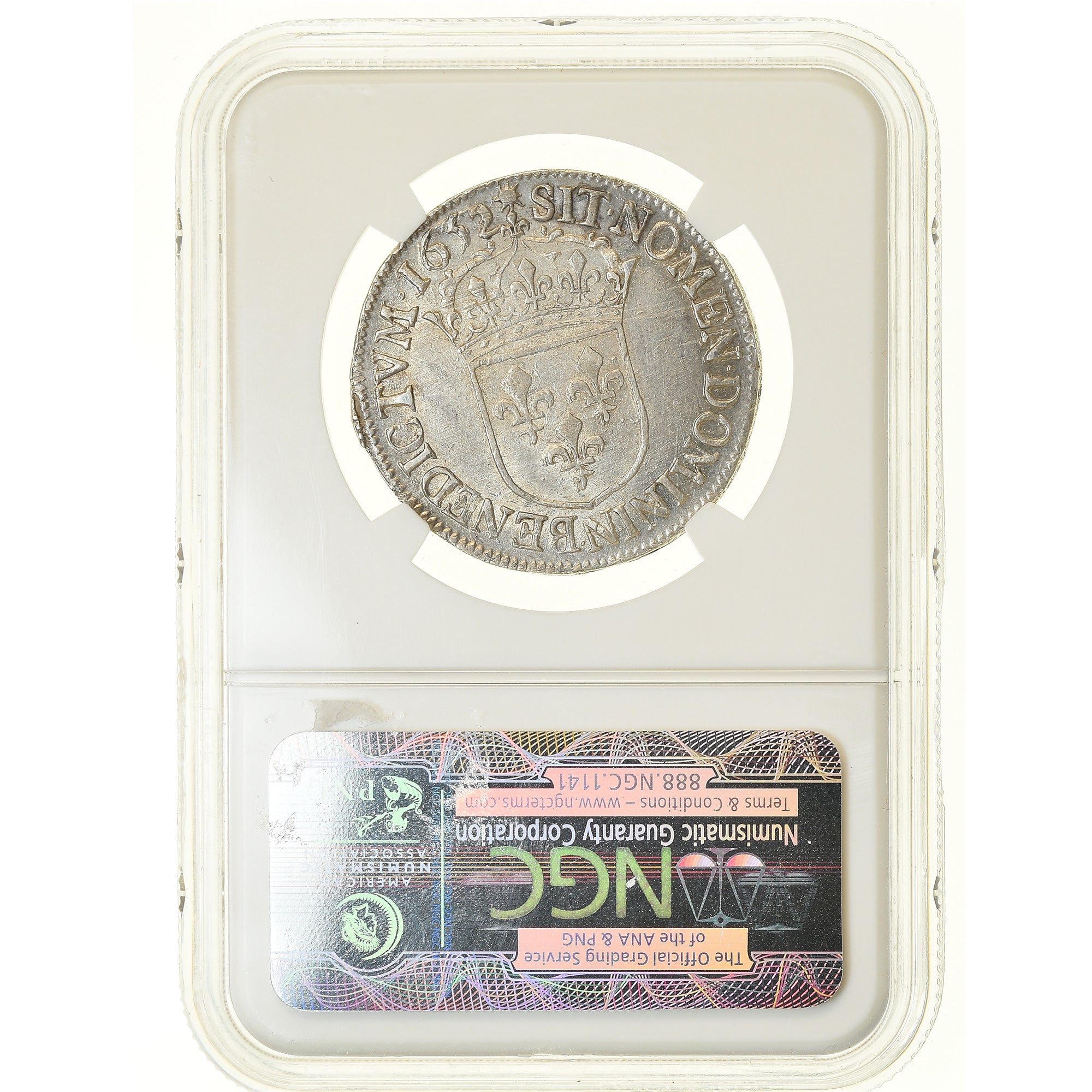 Coin, France, Louis XIV, 1/2 Écu à la mèche longue, 1652 N, NGC MS64