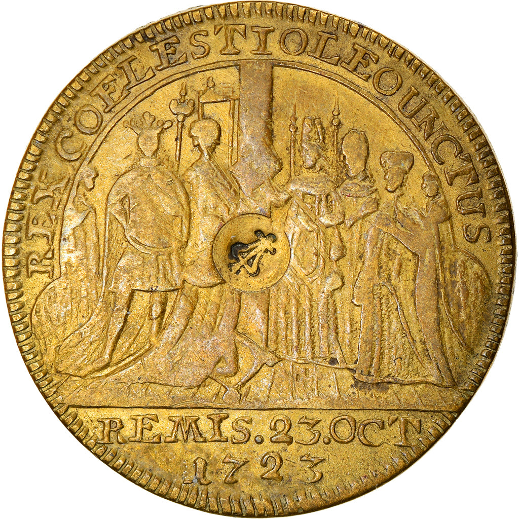 France, Token, Royal, Louis XV, Sacre à Reims, Contremarque Lyre, 1723