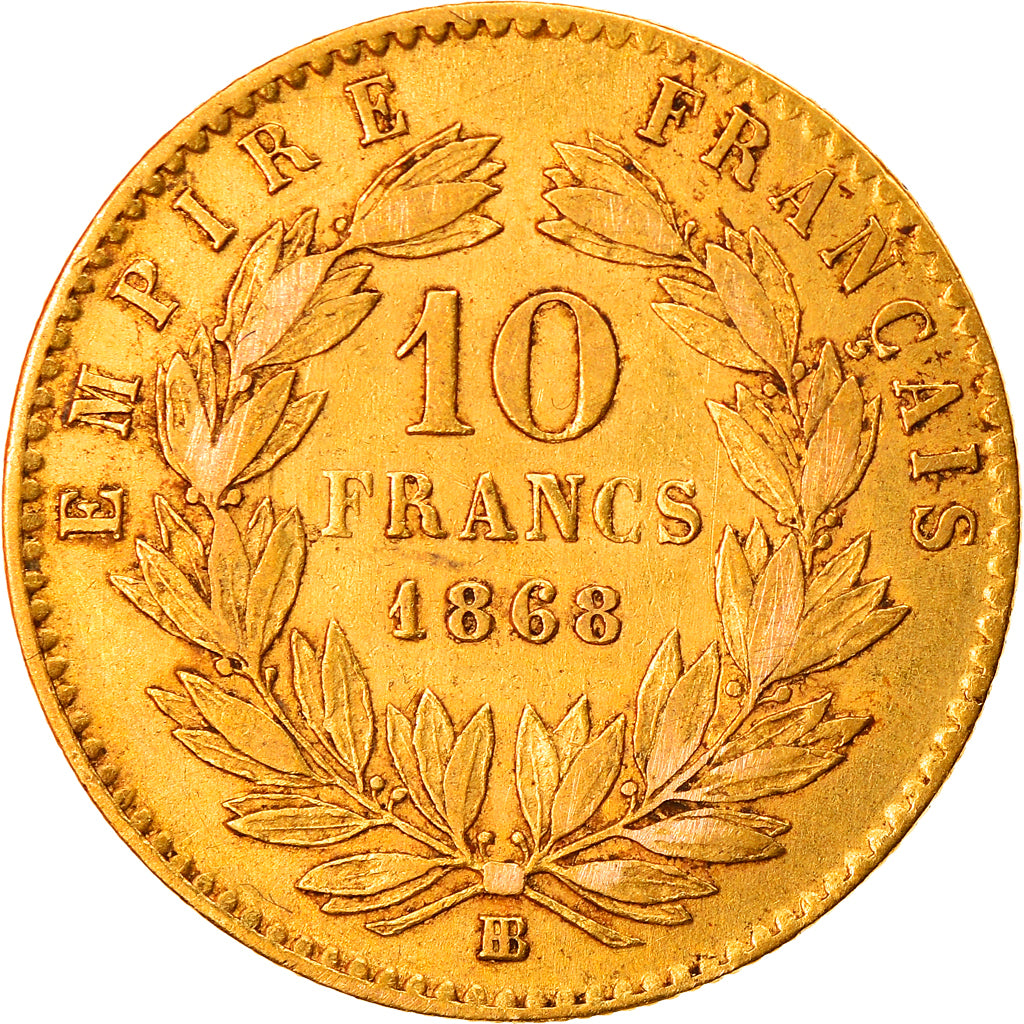Moneta, Francia, Napoleon III, Napoléon III, 10 Francs, 1868, Strasbourg, BB
