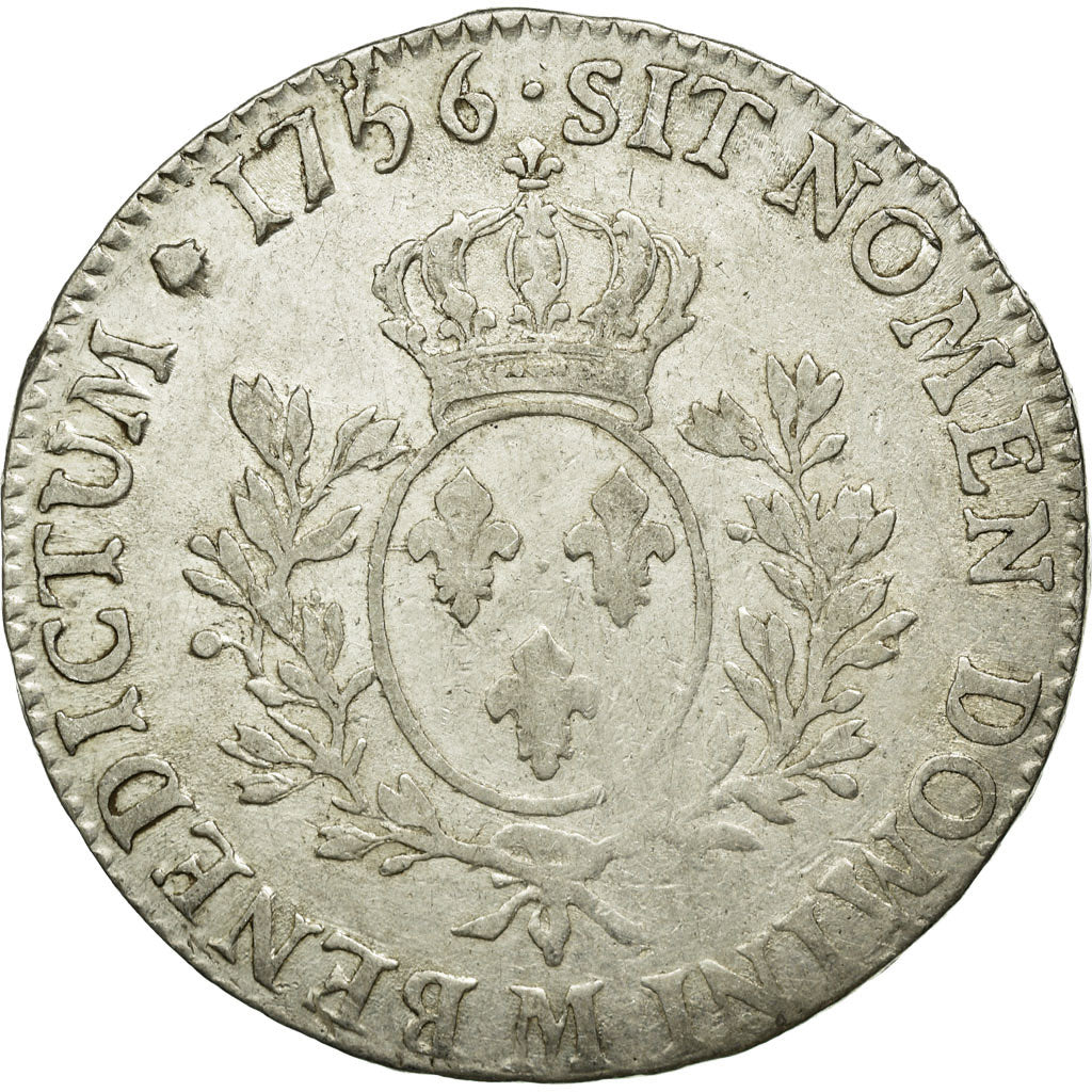 Coin, France, Louis XV, Écu au bandeau, Ecu, 1756, Toulouse, VF(30-35), Silver