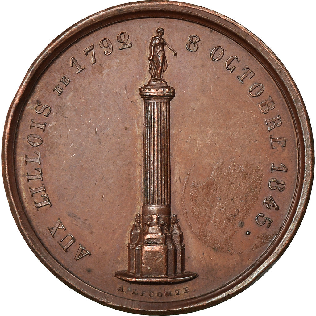 Francja, Medal, Hommage aux Lillois de 1792, Historia, 1845, Lecomte, AU(50-53)