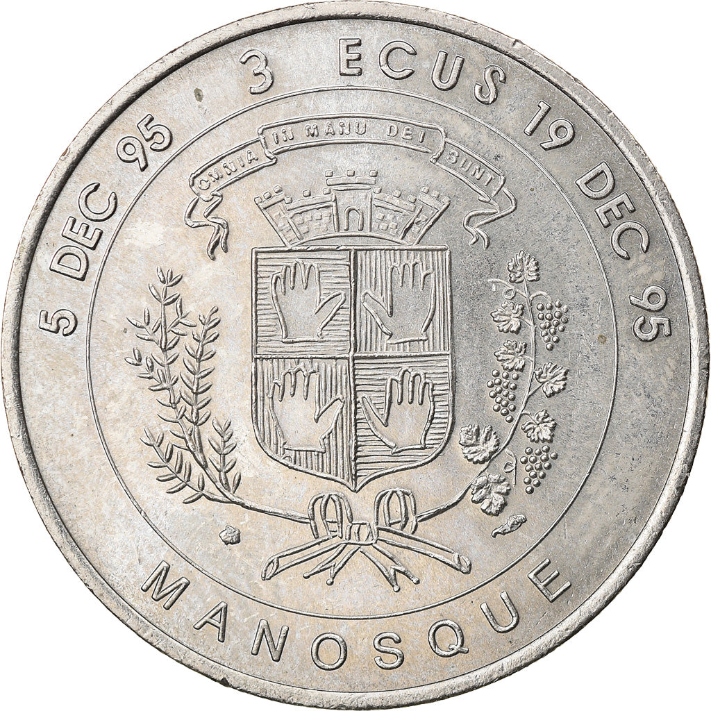 France, 3 Ecu, Euro des Villes, 1995, Manosque, AU(55-58)
