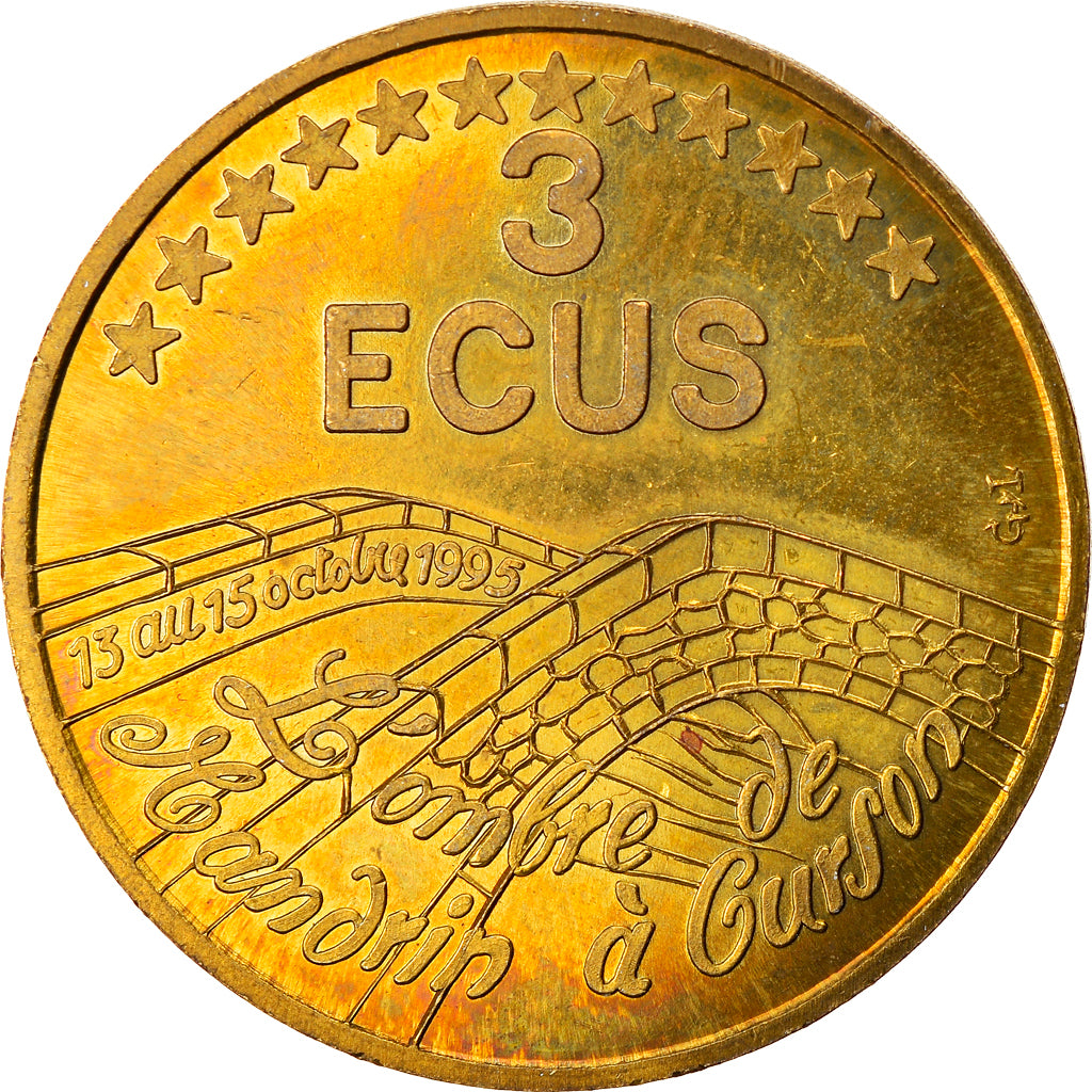 Francja, 3 Ecu, Euro des Villes, 1995, Curson, AU(55-58), Miedź-Nikel-Aluminium