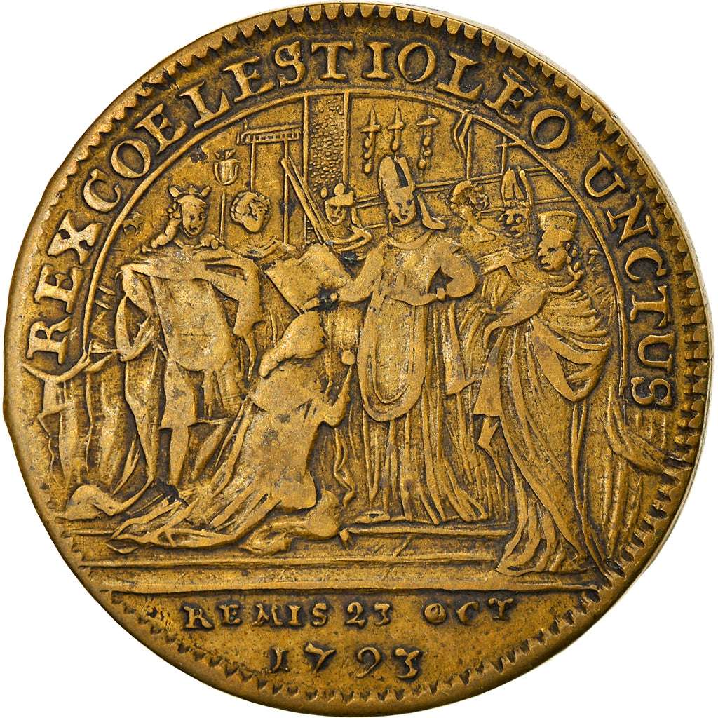France, Token, Royal, Sacre de Louis XV à Reims, History, 1723, VF(30-35)