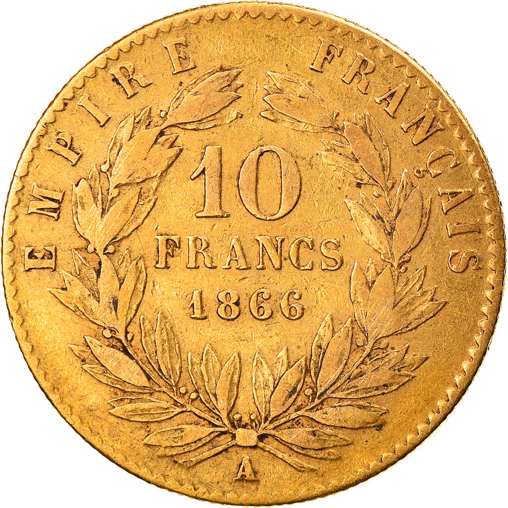 Moneta, Francja, Napoleon III, Napoléon III, 10 Francs, 1866, Paris, EF(40-45)
