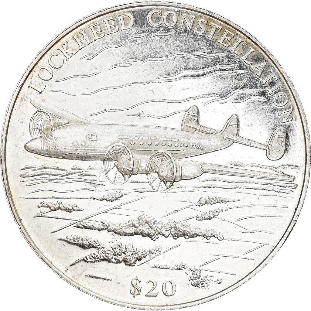 Moneta, Liberia, Lockheed Constellation, 20 Dollars, 2000, SPL-, Argento