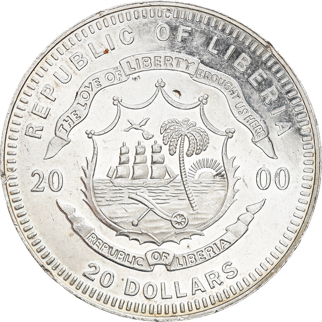 Moneta, Liberia, Lockheed Constellation, 20 Dollars, 2000, SPL-, Argento