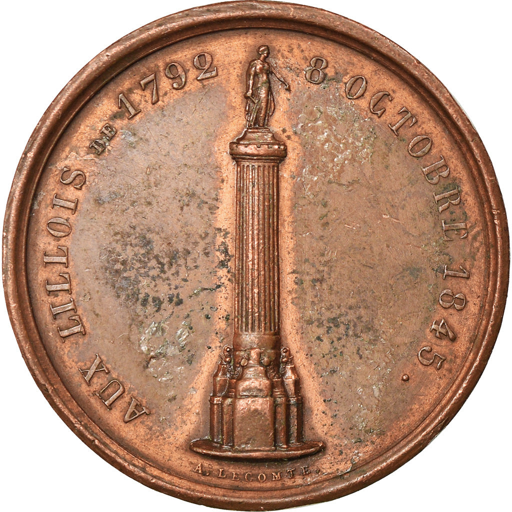 Francia, medalla, Hommage aux Lillois de 1792, History, 1845, Lecomte, MBC+
