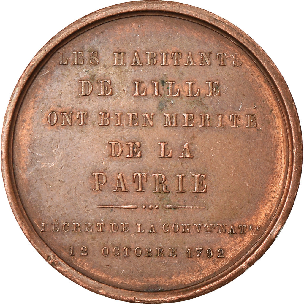 Francia, medalla, Hommage aux Lillois de 1792, History, 1845, Lecomte, MBC+