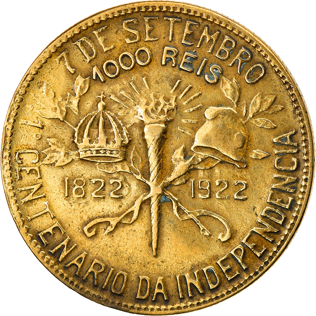 Münze, Brasilien, 1000 Reis, 1922, SS, Aluminum-Bronze, KM:522.1