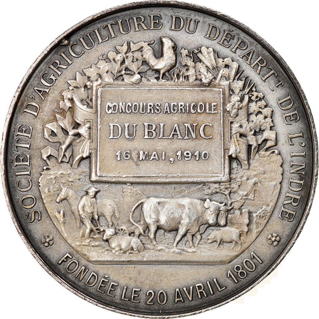France, Medal, Concours Agricole du Blanc, Indre, 1910, Vernon, AU(50-53)