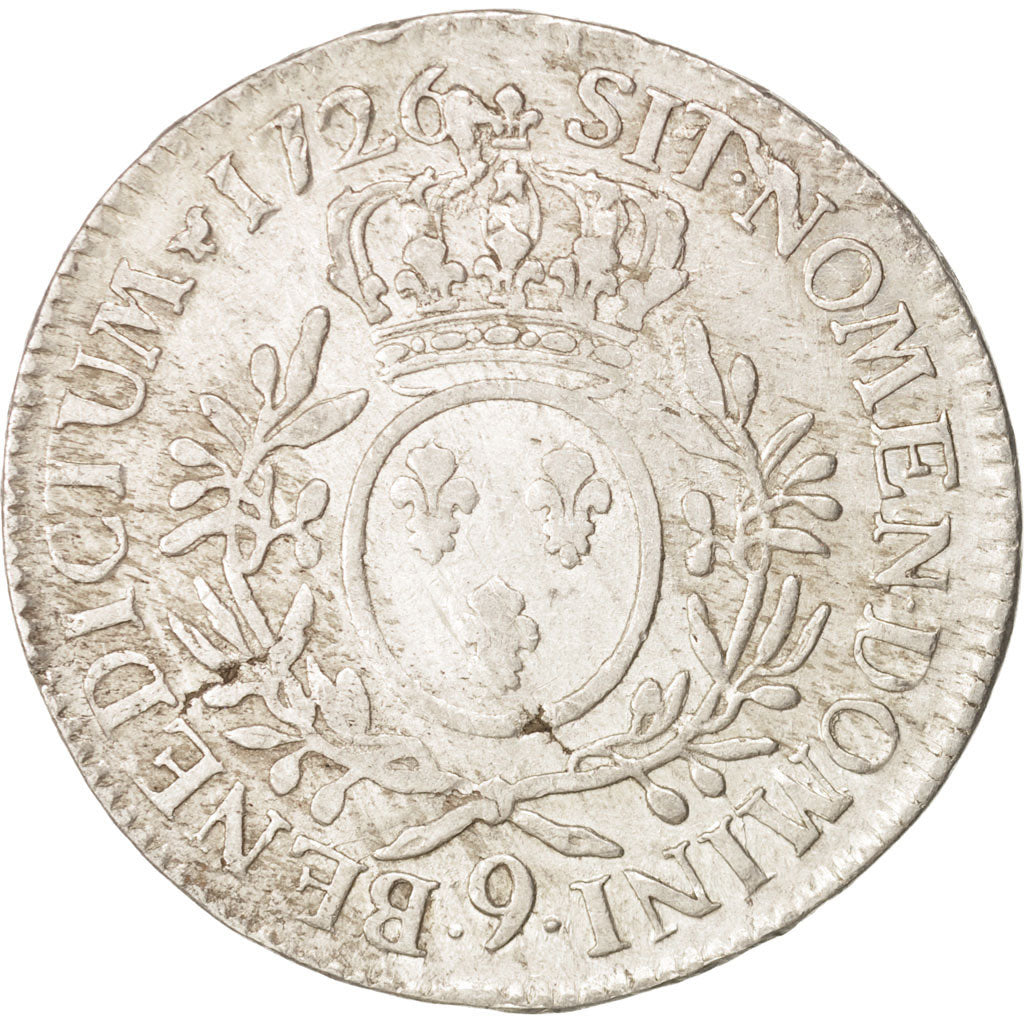 France, Louis XV, Écu aux branches d'olivier, 1726, Rennes, VF(20-25),KM486.26