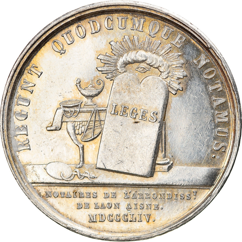 France, Token, Notary, Napoléon III, Notaires de Laon, 1854, Caqué, MS(60-62)