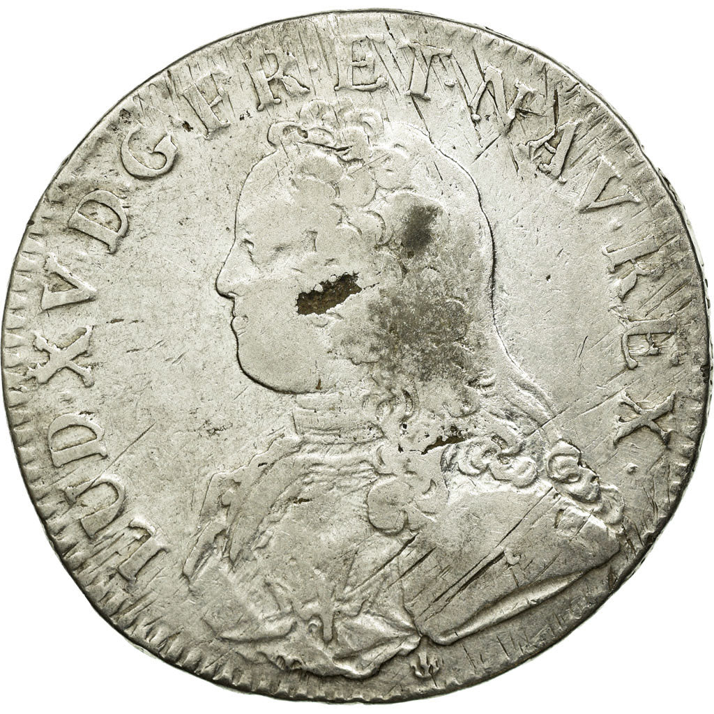 Coin, France, Louis XV, Écu aux branches d'olivier, Ecu, 1728, Lyon, VF(20-25)