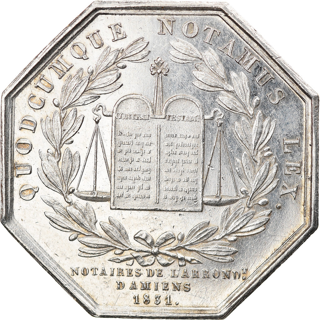 France, Token, Notaires de l'Arrondissement d'Amiens, 1831, AU(55-58), Silver