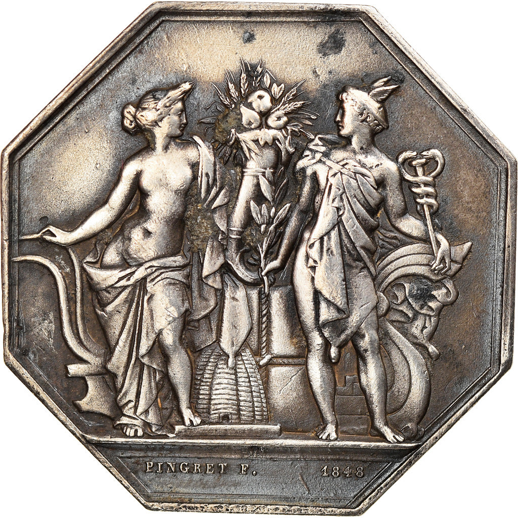 France, Token, Chambre de Commerce de Caen, 1848, Pingret, AU(55-58), Silver