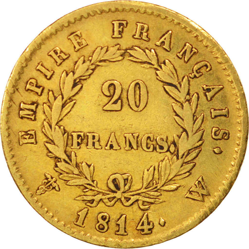 Moneta, Francia, Napoléon I, 20 Francs, 1814, Lille, MB+, Oro, KM:695.10