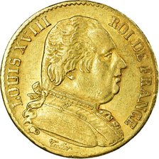 Moneda, Francia, Louis XVIII, Louis XVIII, 20 Francs, 1814, Paris, MBC+, Oro