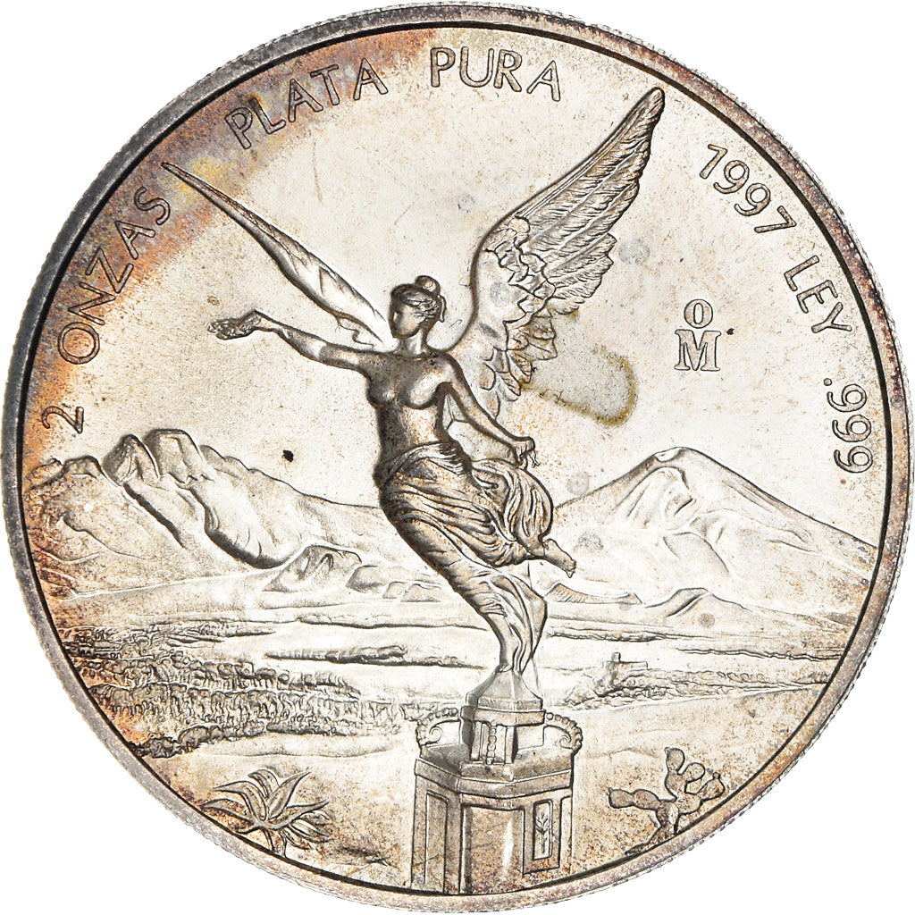 Moneda, México, 2 Onzas, 2 Troy Ounces of Silver, 1997, Mexico City, SC, Plata