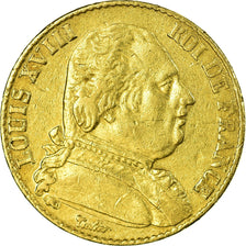 Moneda, Francia, Louis XVIII, Louis XVIII, 20 Francs, 1815, Perpignan, BC+, Oro