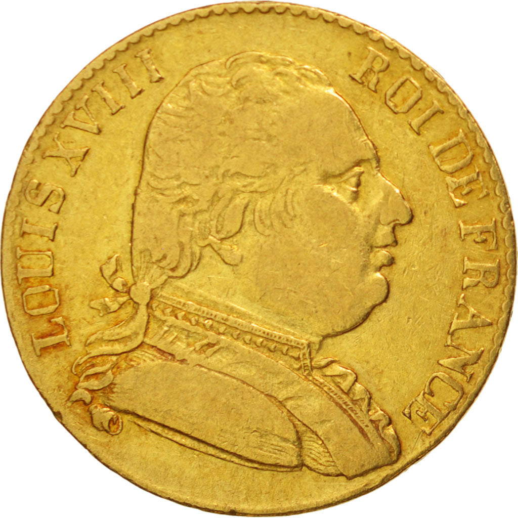 France, Louis XVIII, 20 Francs, 1815, London, VF(20-25),Gold,KM706.7,Gadoury1027