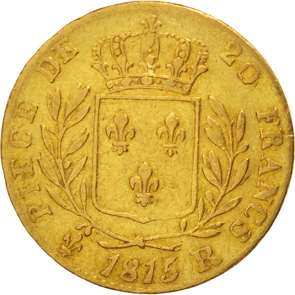 France, Louis XVIII, 20 Francs, 1815, London, VF(20-25),Gold,KM706.7,Gadoury1027
