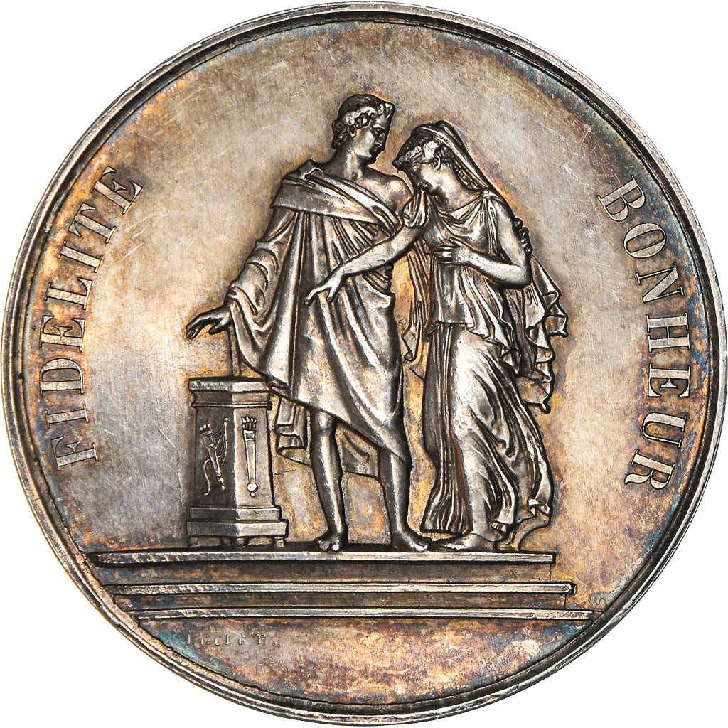 France, Medal, Mariage, Religion, Fidélité Bonheur, 1898, MS(60-62), Silver