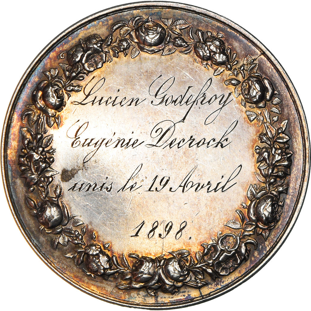 France, Medal, Mariage, Religion, Fidélité Bonheur, 1898, MS(60-62), Silver