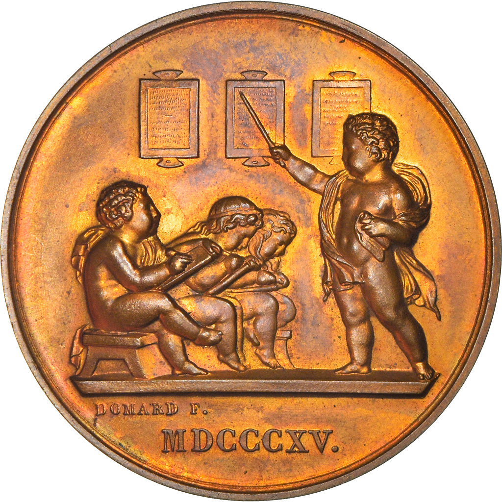 France, Medal, Education, Instruction Elémentaire, 1815, Domard, MS(63), Bronze