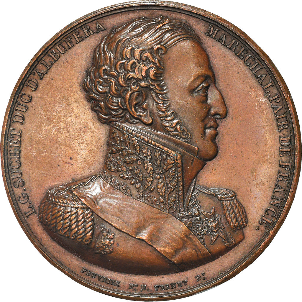 France, Médaille, Mort du Général Suchet, History, 1826, Peuvrier, TTB+
