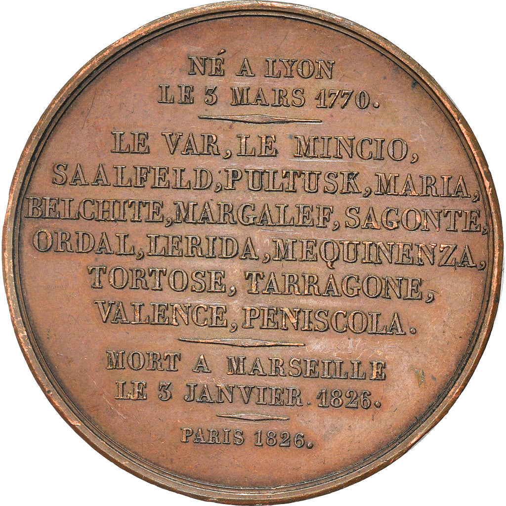 France, Médaille, Mort du Général Suchet, History, 1826, Peuvrier, TTB+