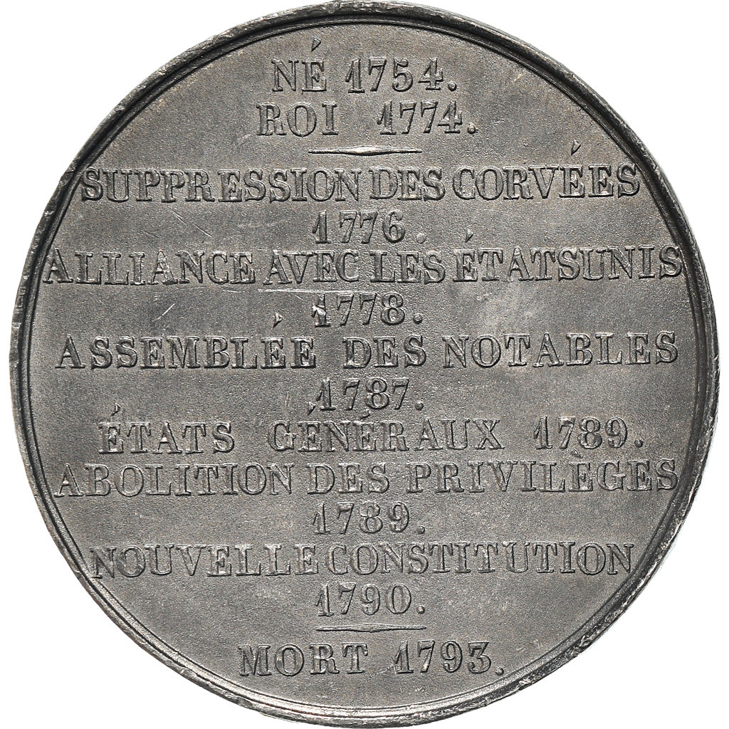 Francja, Medal, Mort de Louis XVI, Historia, 1793, De Puymaurin, EF(40-45), Cyna