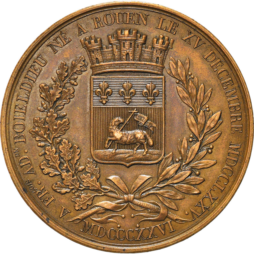 France, Medal, Musique, Mort de Boieldieu, 1875, Barre, MS(60-62), Bronze