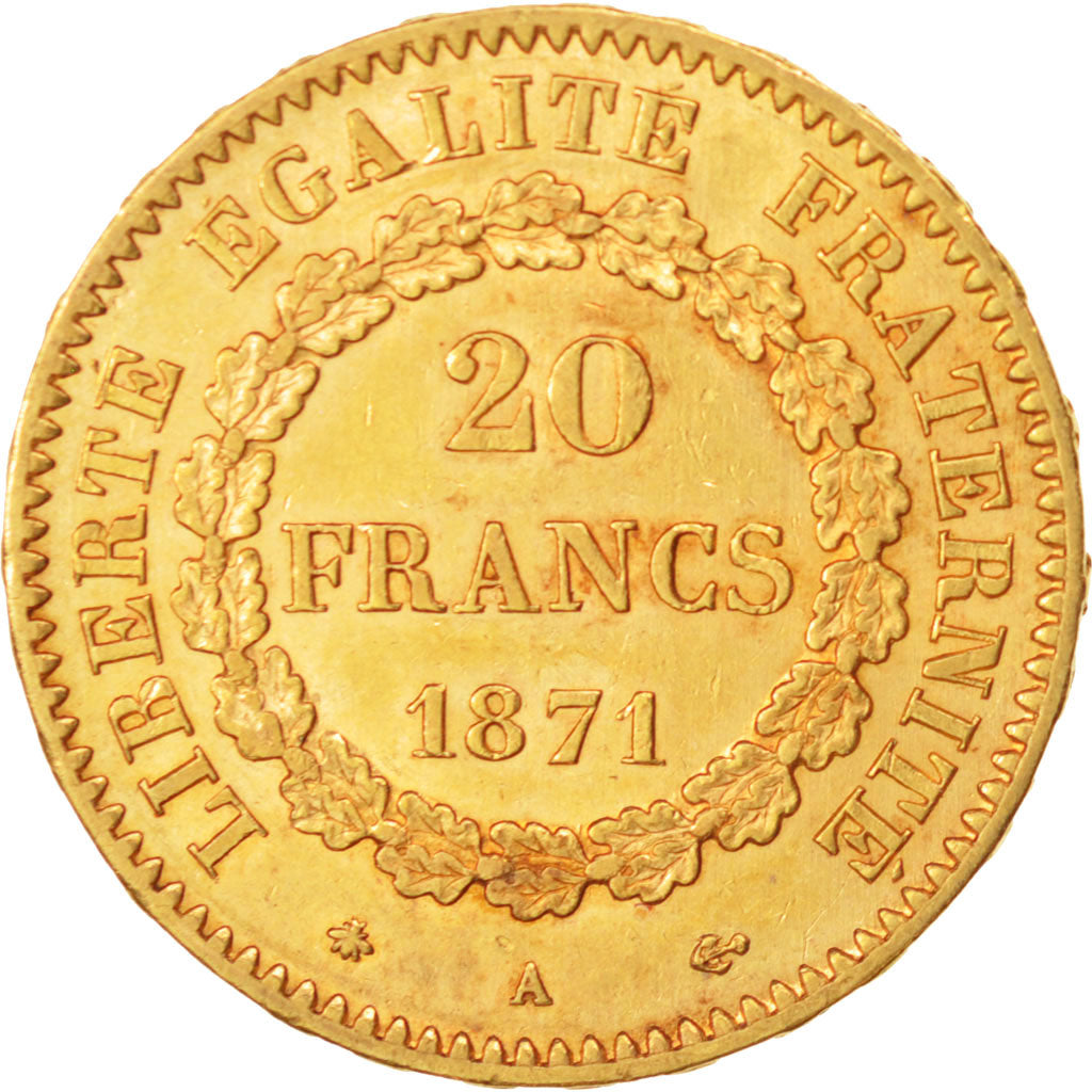 France, Génie, 20 Francs, 1871, Paris, SUP, Or, KM:825, Gadoury:1063