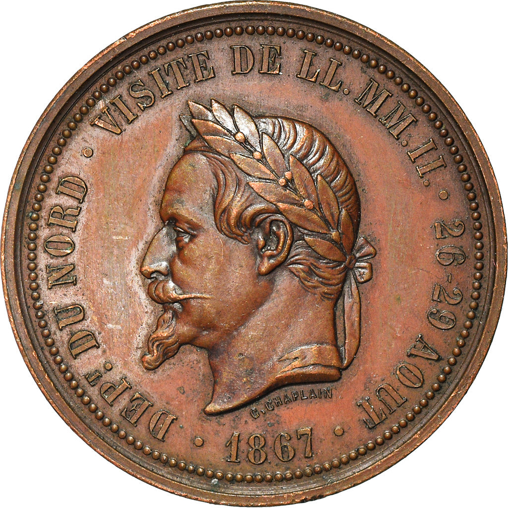 France, Medal, Napoléon III, Visite de la Chambre de Commerce de Lille, 1867