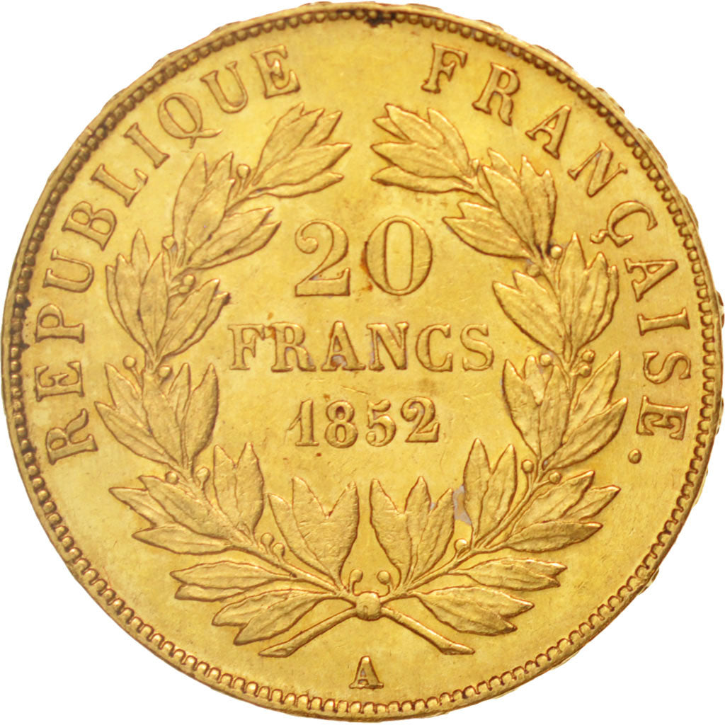 Frankreich, Napoleon III, 20 Francs, 1852, Paris, AU(55-58), Gold, KM 774
