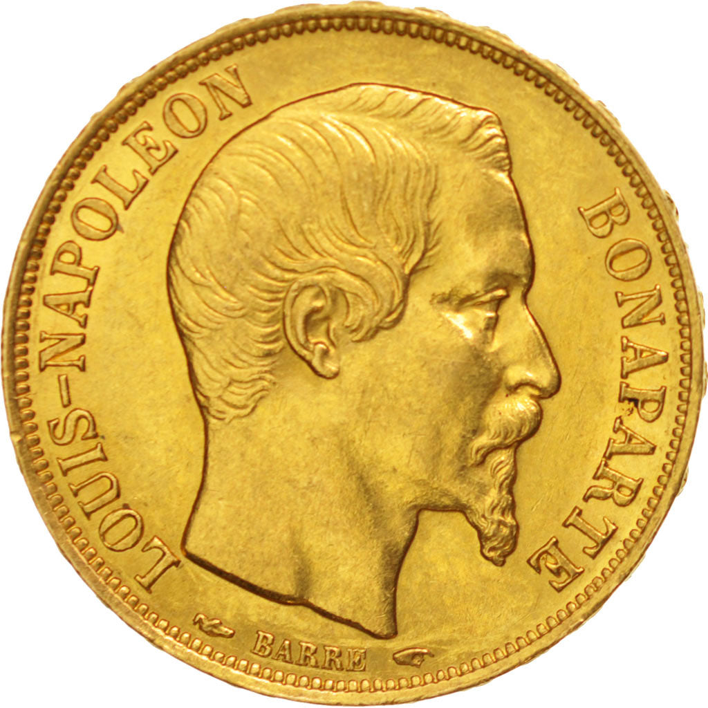 France, Napoleon III, 20 Francs, 1852, Paris, AU(55-58), Gold,KM 774,Gadoury1060