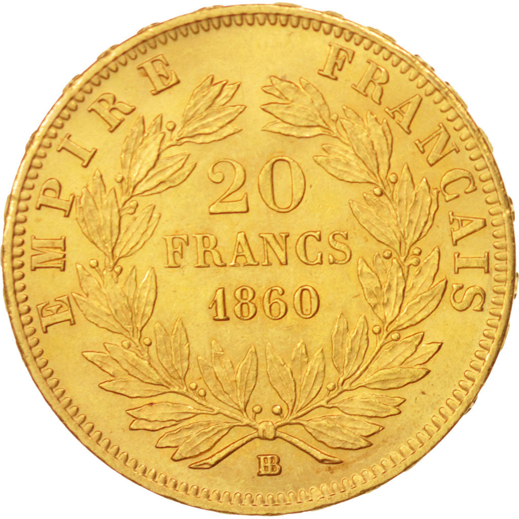 France, Napoléon III, 20 Francs, 1860, Strasbourg, SUP, Or, KM 781.2,Gadoury1061