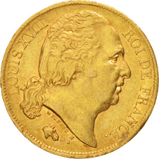 France, Louis XVIII, 20 Francs, 1824, Paris, TTB, Or, KM:712.1, Gadoury 1028