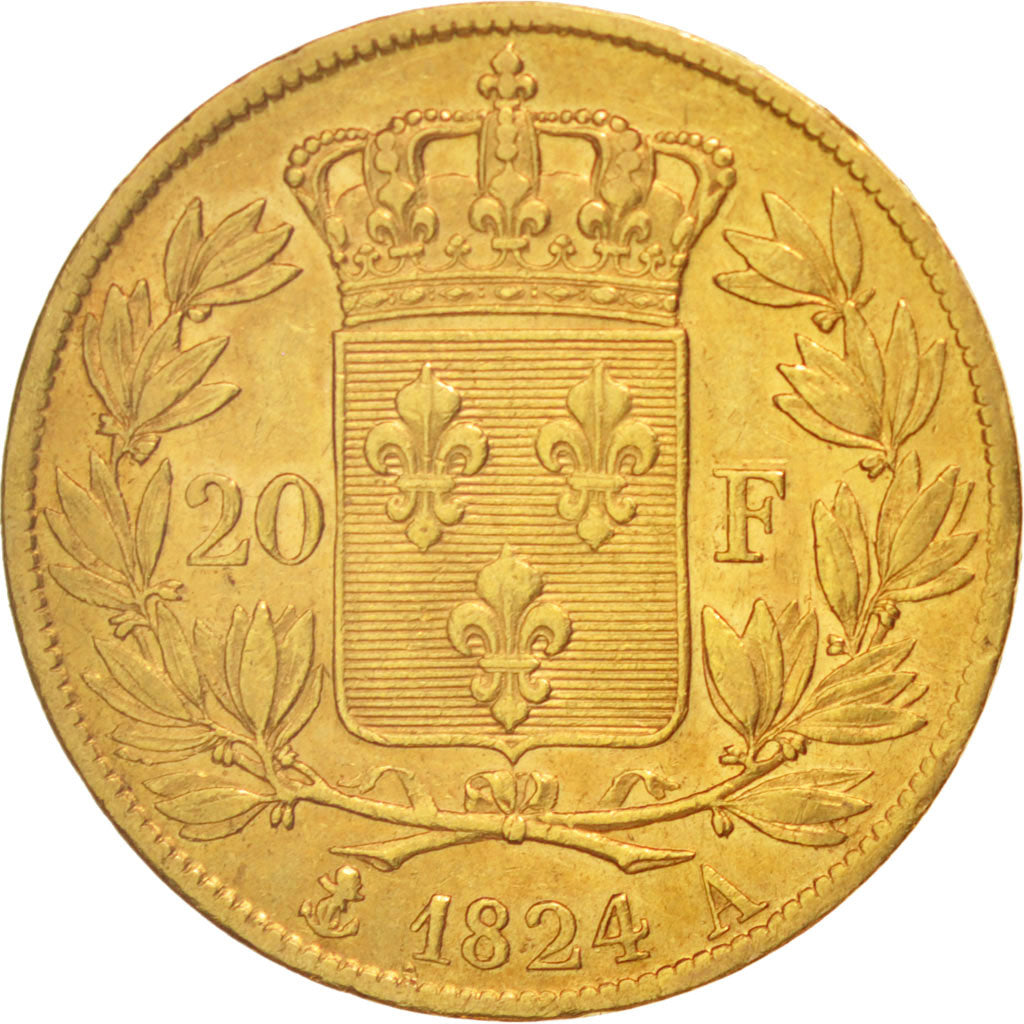France, Louis XVIII, 20 Francs, 1824, Paris, TTB, Or, KM:712.1, Gadoury 1028