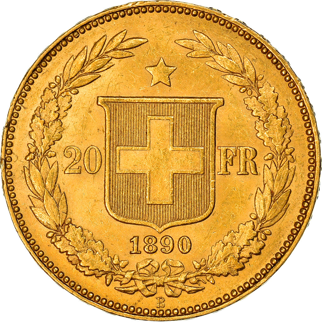 Coin, Switzerland, 20 Francs, 1890, Bern, AU(50-53), Gold, KM:31.3