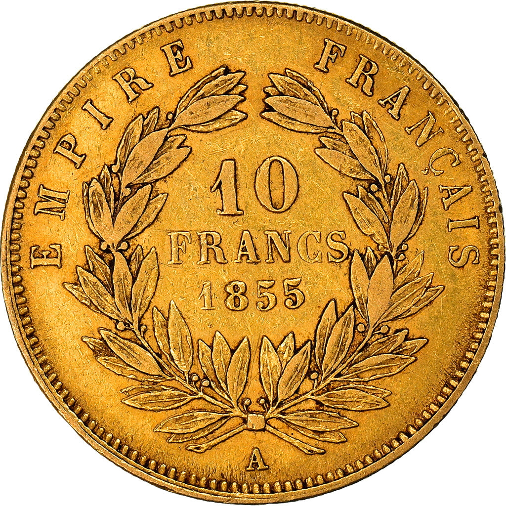 Moneda, Francia, 10 Francs, 1855, Paris, MBC, Oro, Gadoury:1014