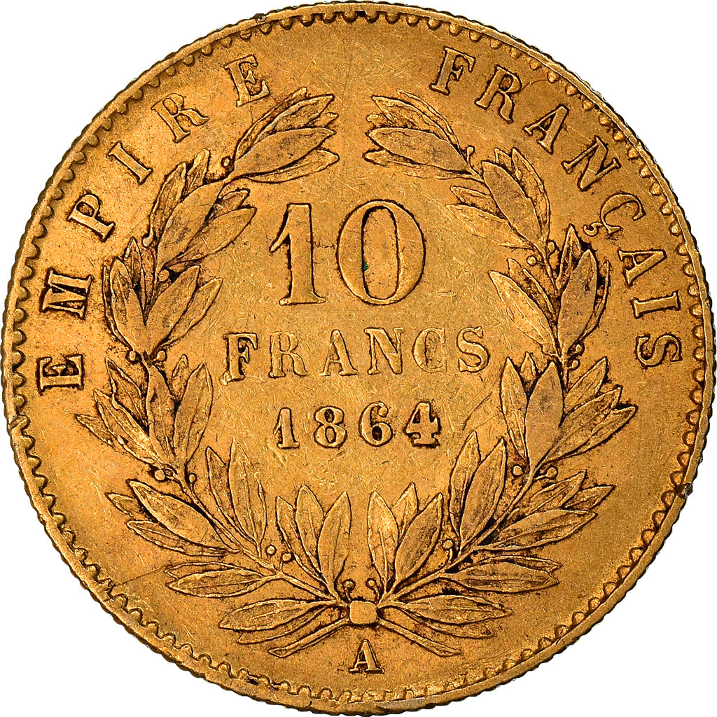 Coin, France, Napoleon III, 10 Francs, 1864, Paris, VF(30-35), Gold, KM:800.1