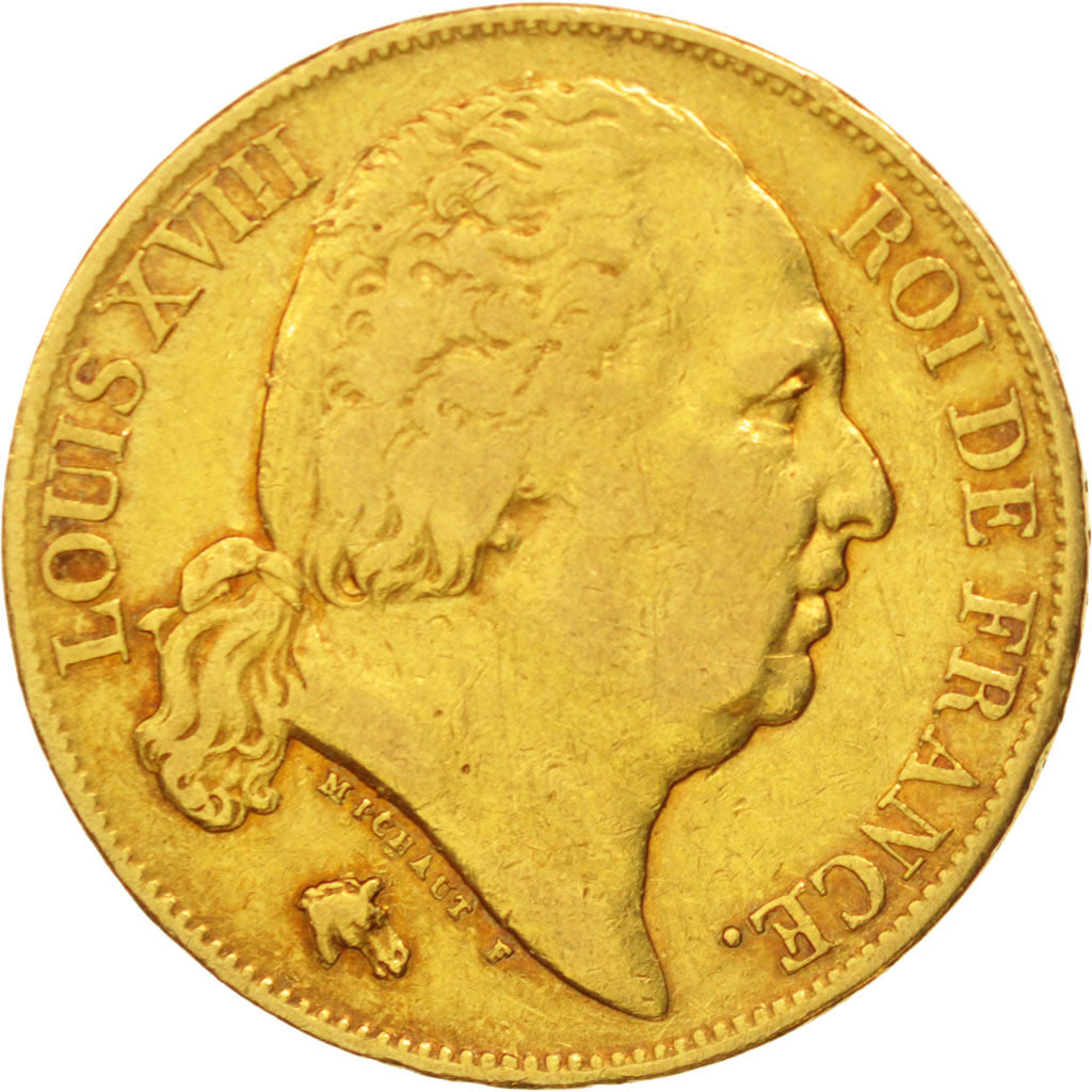 France, Louis XVIII, 20 Francs, 1817, Paris, VF(30-35),Gold,KM 712.1,Gadoury1028