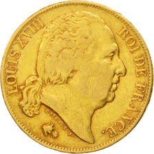 France, Louis XVIII, 20 Francs, 1817, Paris, VF(30-35),Gold,KM 712.1,Gadoury1028