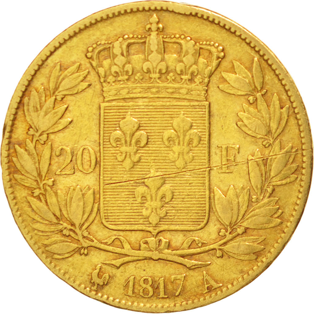 France, Louis XVIII, 20 Francs, 1817, Paris, VF(30-35),Gold,KM 712.1,Gadoury1028