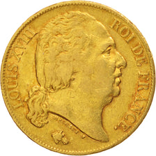 France, Louis XVIII, 20 Francs, 1818, Paris, VF(30-35), Gold,KM712.1,Gadoury1028