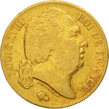Francia, Louis XVIII, Louis XVIII, 20 Francs, 1818, Lille, MB, Oro, KM:712.9,...