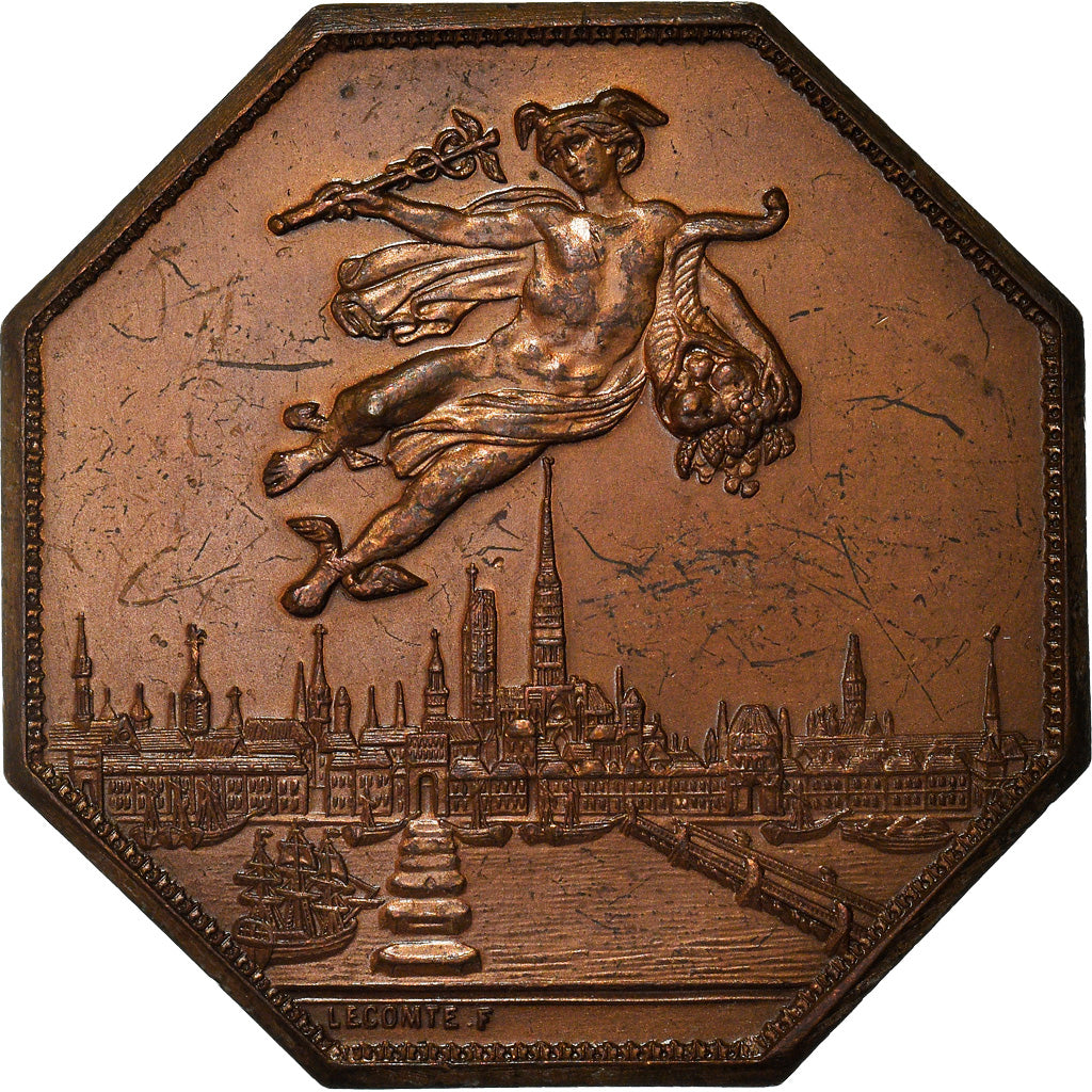 France, Token, Chambre de Commerce de Rouen, 1802, Lecomte, EF(40-45), Bronze